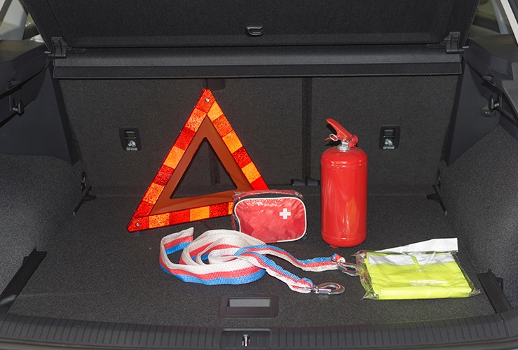 Car emergency kit in boot of a car