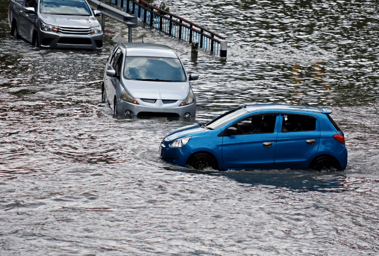 Cars in flood water