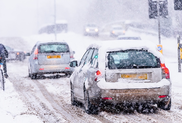 Driving in snow storm on UK road