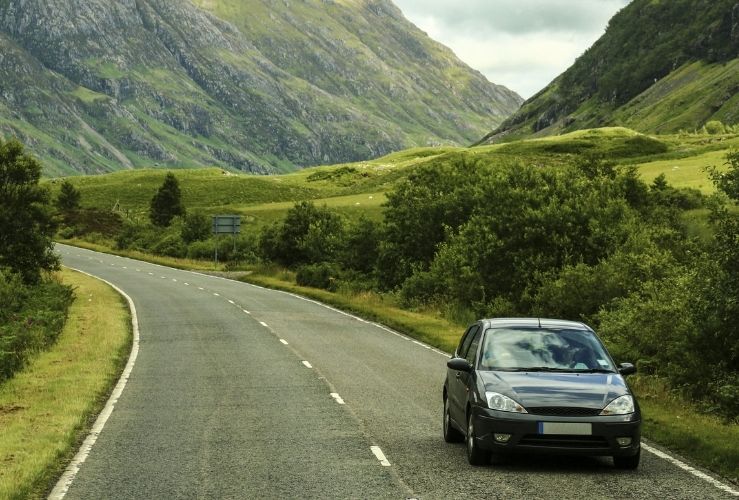 Car travelling downhill