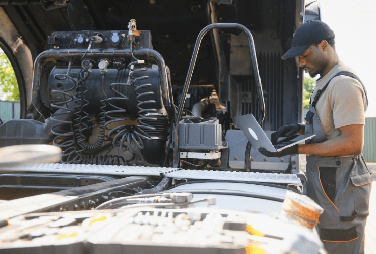 Maintenance check of a business fleet truck